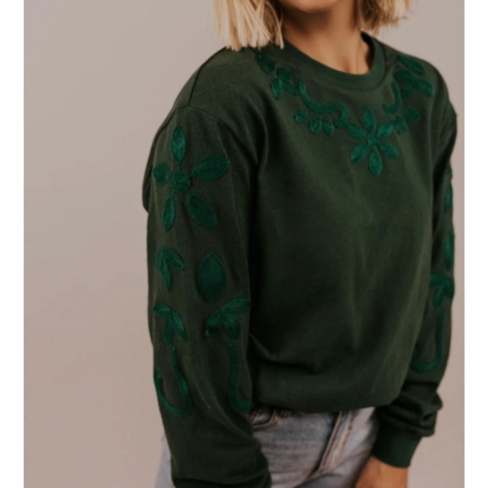 Rolee Green Embroidered Pullover Sweater